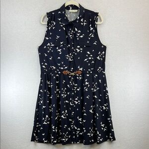 Indigo Rose Women’s Dress Sz 12 Navy/White Bird Print Rayon Blend Button-Front